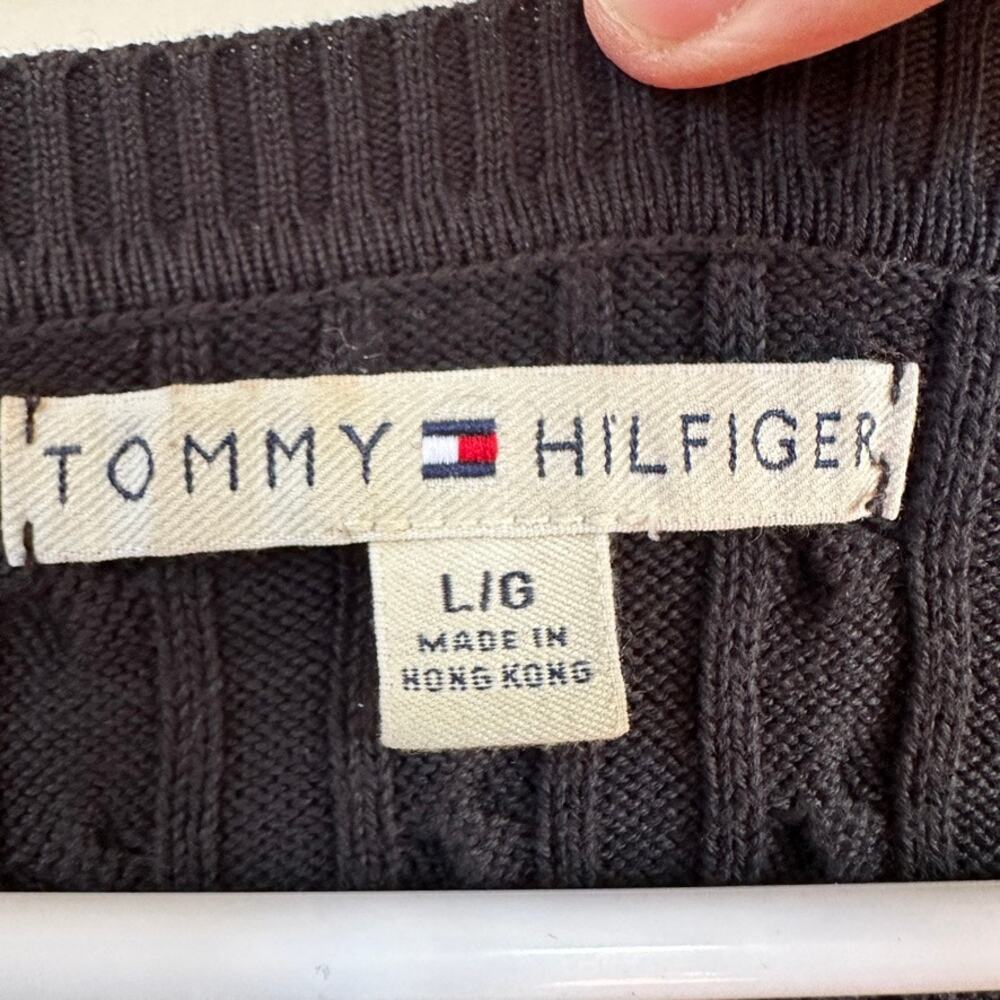 Tommy Hilfiger Vintage Cable Knit Sweater Pullover V-Neck Preppy Classic Black - Picture 6 of 10